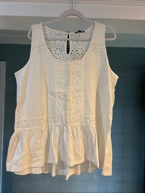 RXB Cream Lace-Front Peplum Tank Top